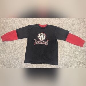 Vintage Red/Black/Silver Nike Basketball Youth Size Large Long Sleeve Shirt Y2K